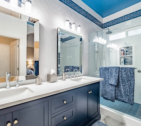 Blue and White Bathroom Remodel Lincoln CA 95648