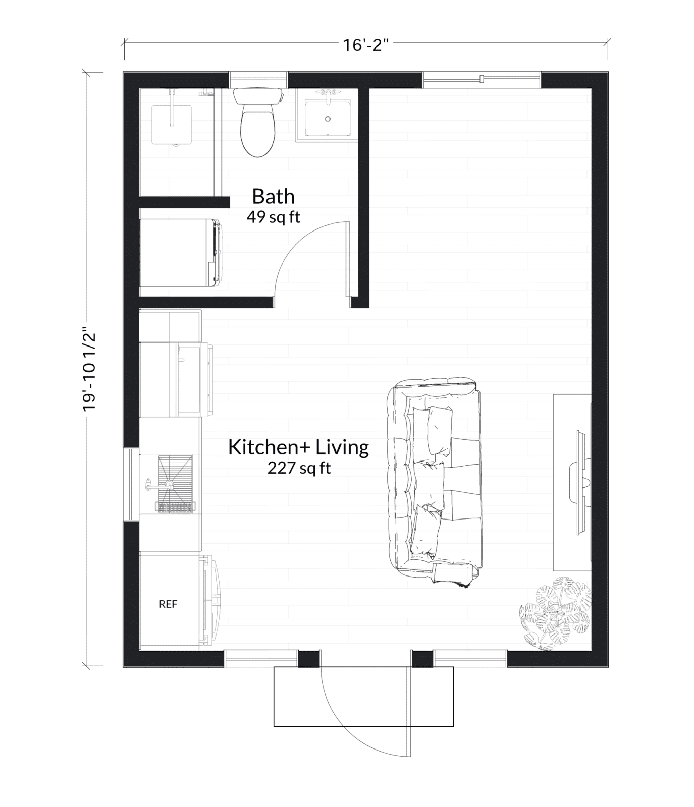 M-331: 1 Bedroom 331 SF ADUFloor Plan