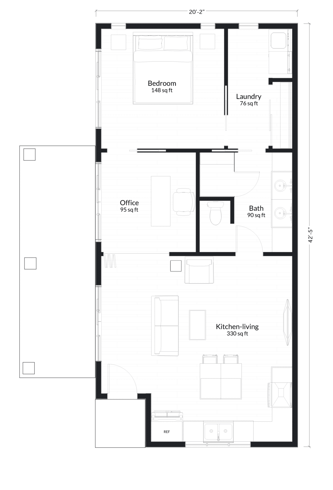 M-740: 1 Bedroom 740 SF ADUFloor Plan