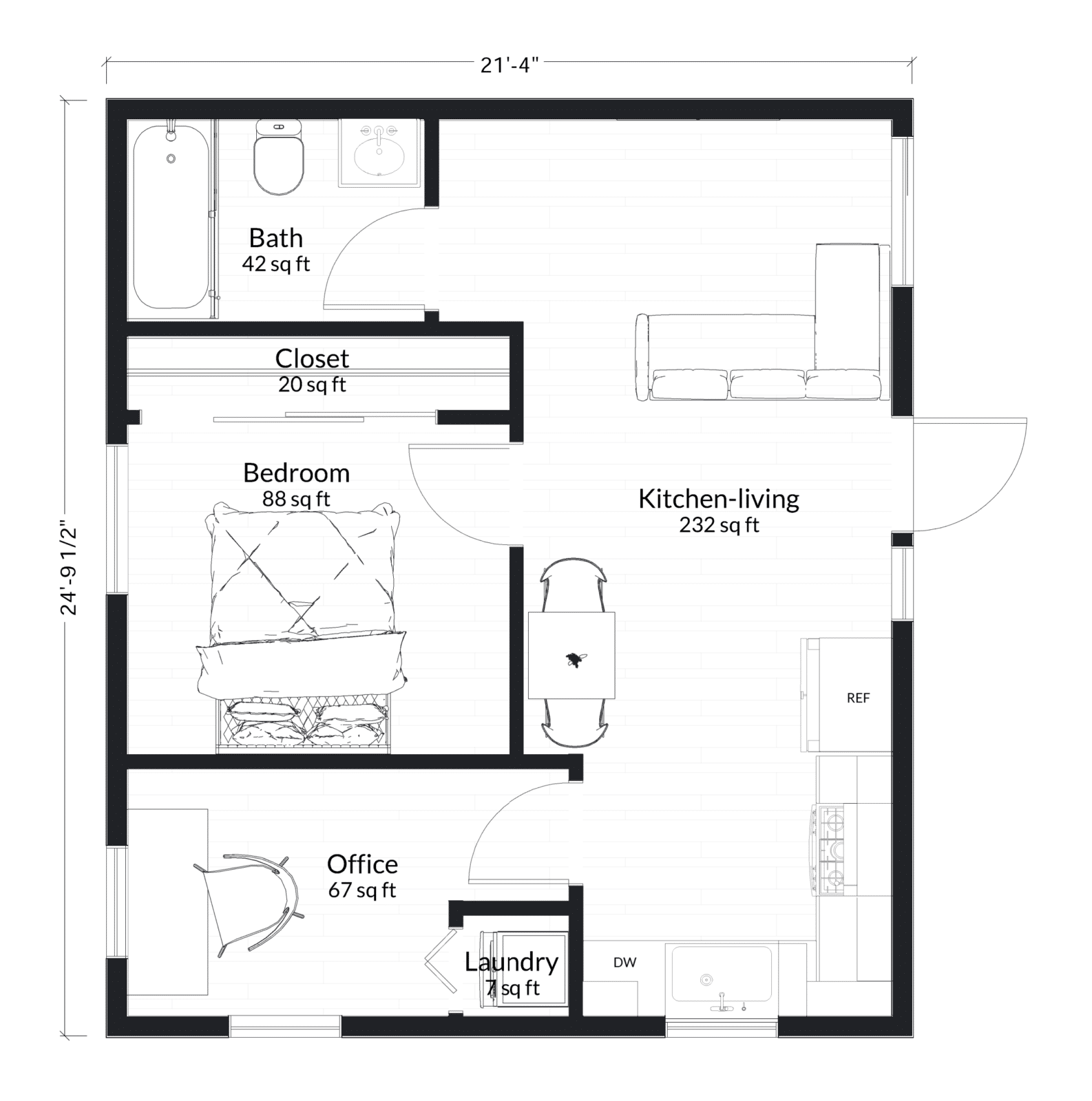 M-300: 1 Bedroom 300 SF ADUFloor Plan