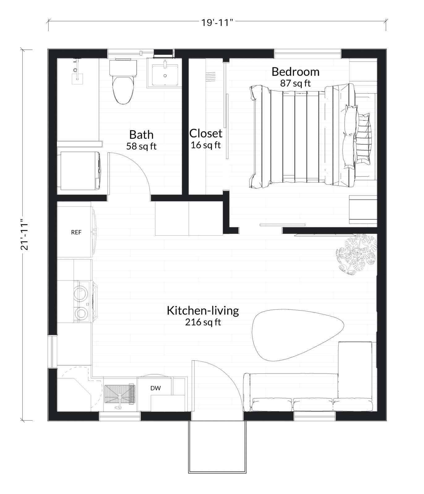 M-450-A: 1 Bedroom 450 SF ADUFloor Plan