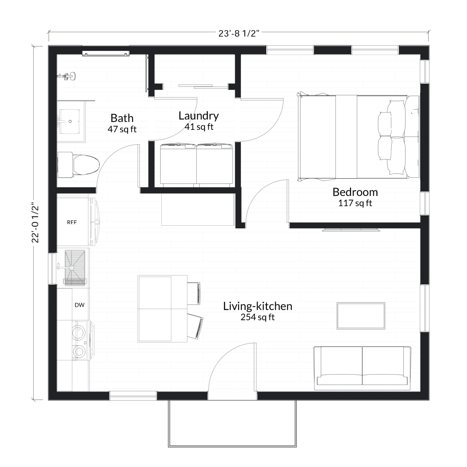 M-471: 1 Bedroom 471 SF ADUFloor Plan