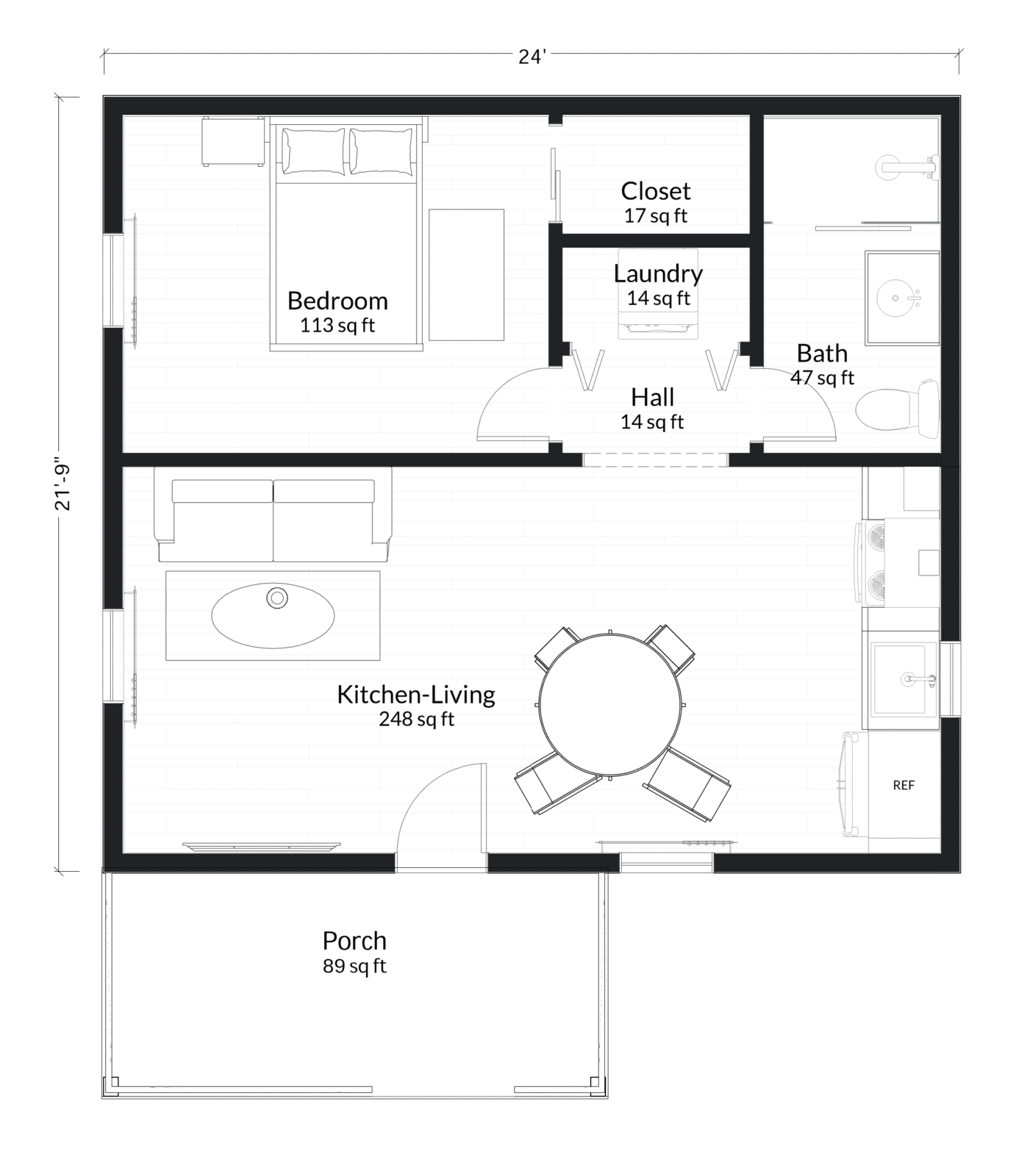 M-520: 1 Bedroom 400 SF ADUFloor Plan