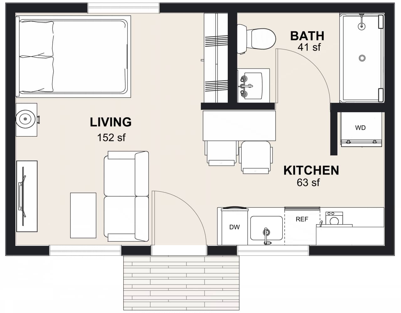 S-300: Studio 302 SF ADUFloor Plan