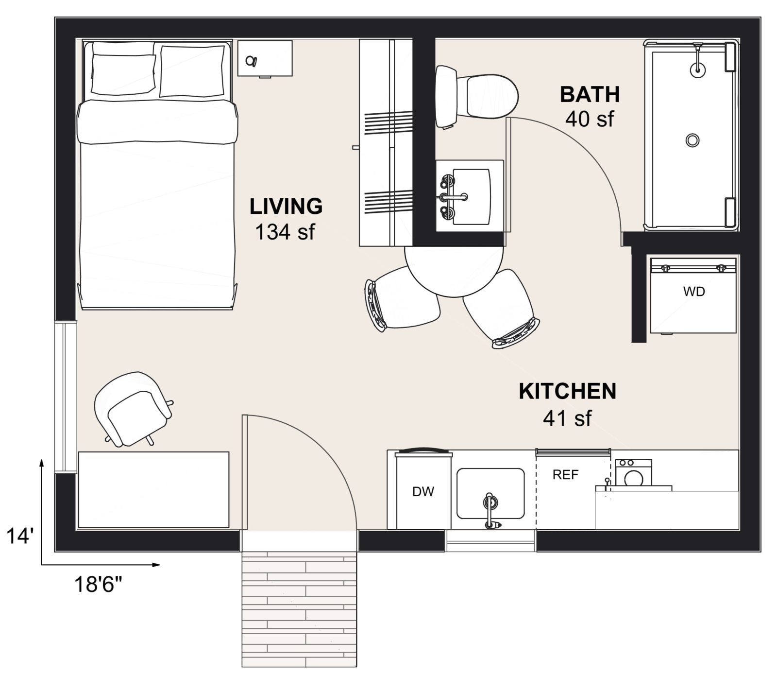 S-250: Studio 259 SF ADUFloor Plan