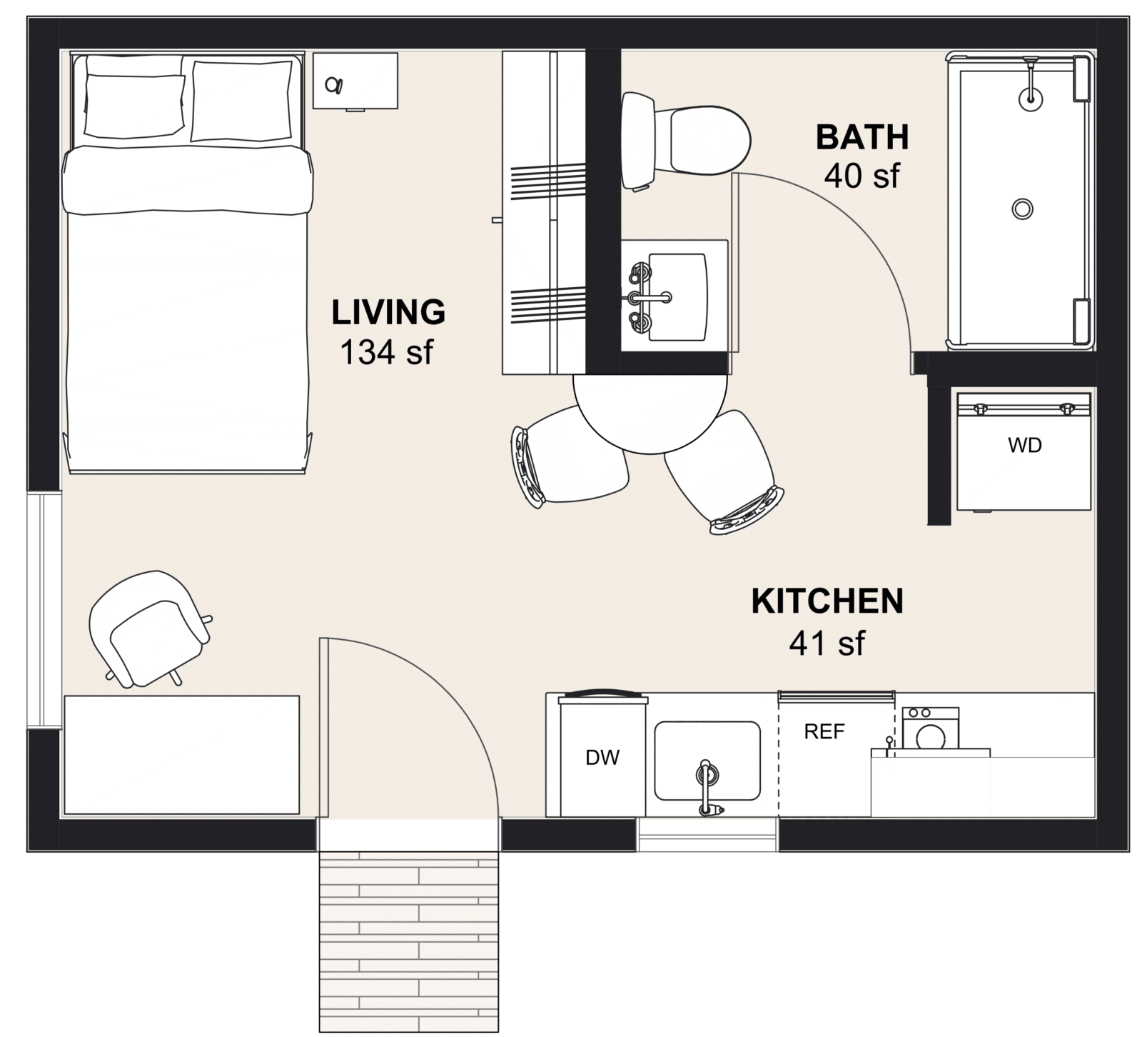 S-250: Studio 250 SF ADUFloor Plan