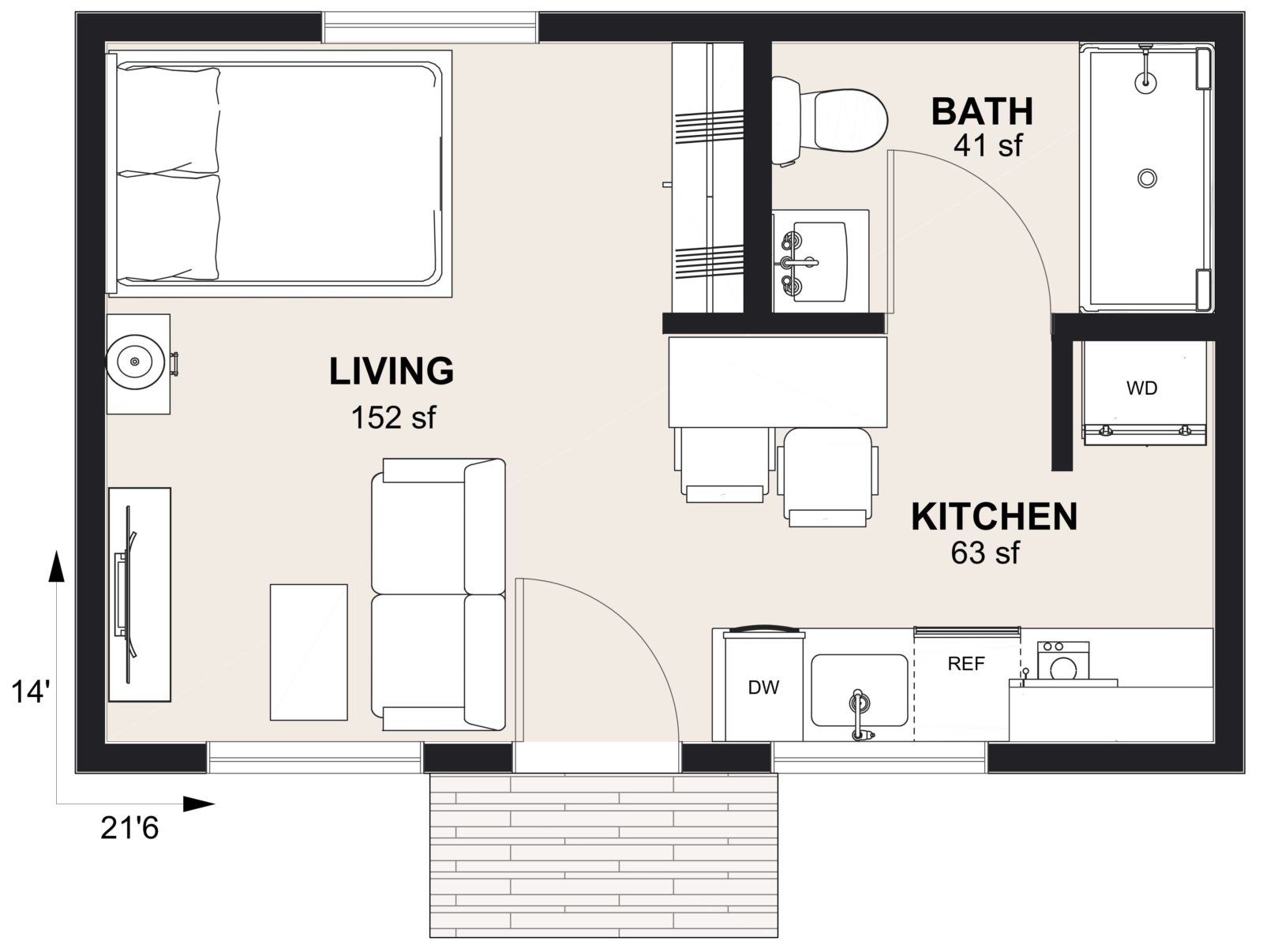 S-300: Studio 301 SF ADUFloor Plan