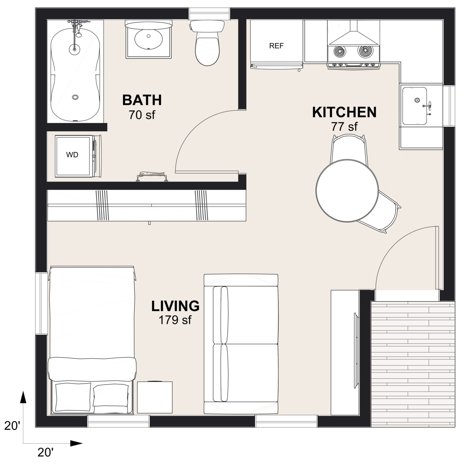 S-380: Studio 380 SF ADUFloor Plan