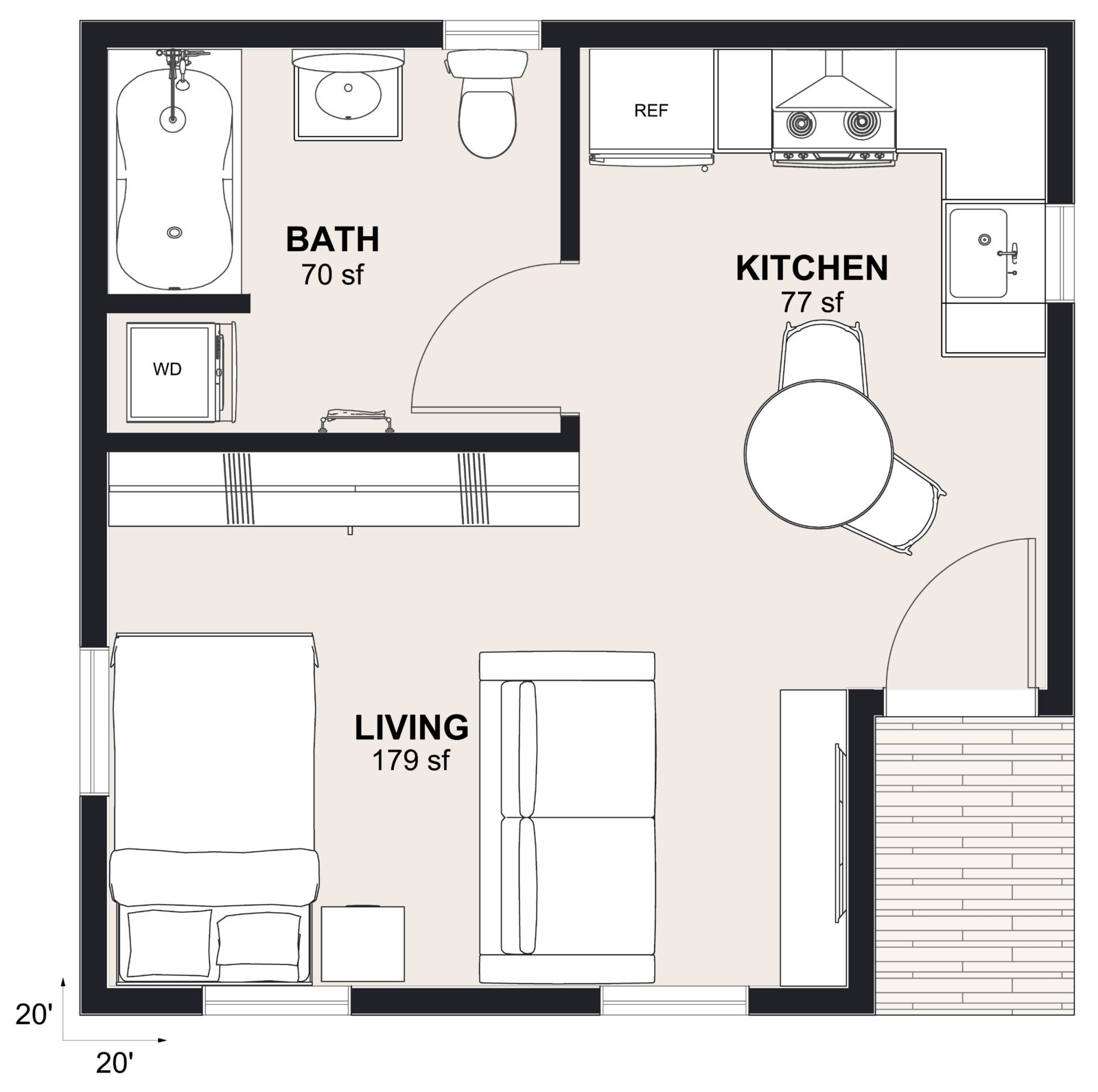 S-380: Studio 380 SF ADUFloor Plan