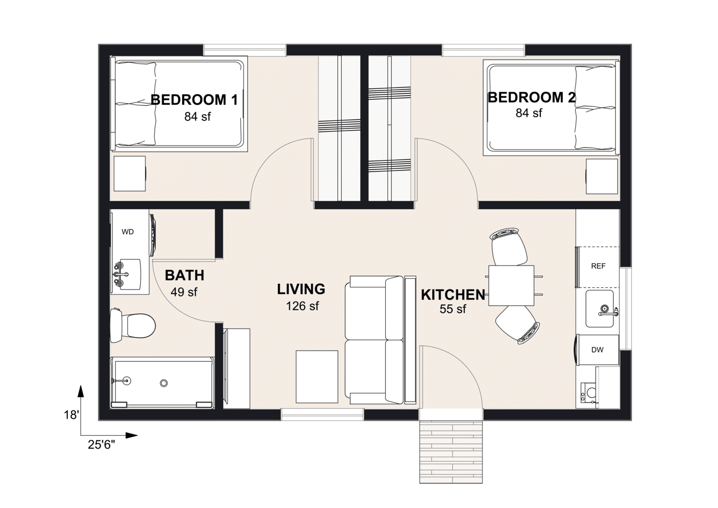 L-465: 2 Bedroom 459 SF ADUFloor Plan