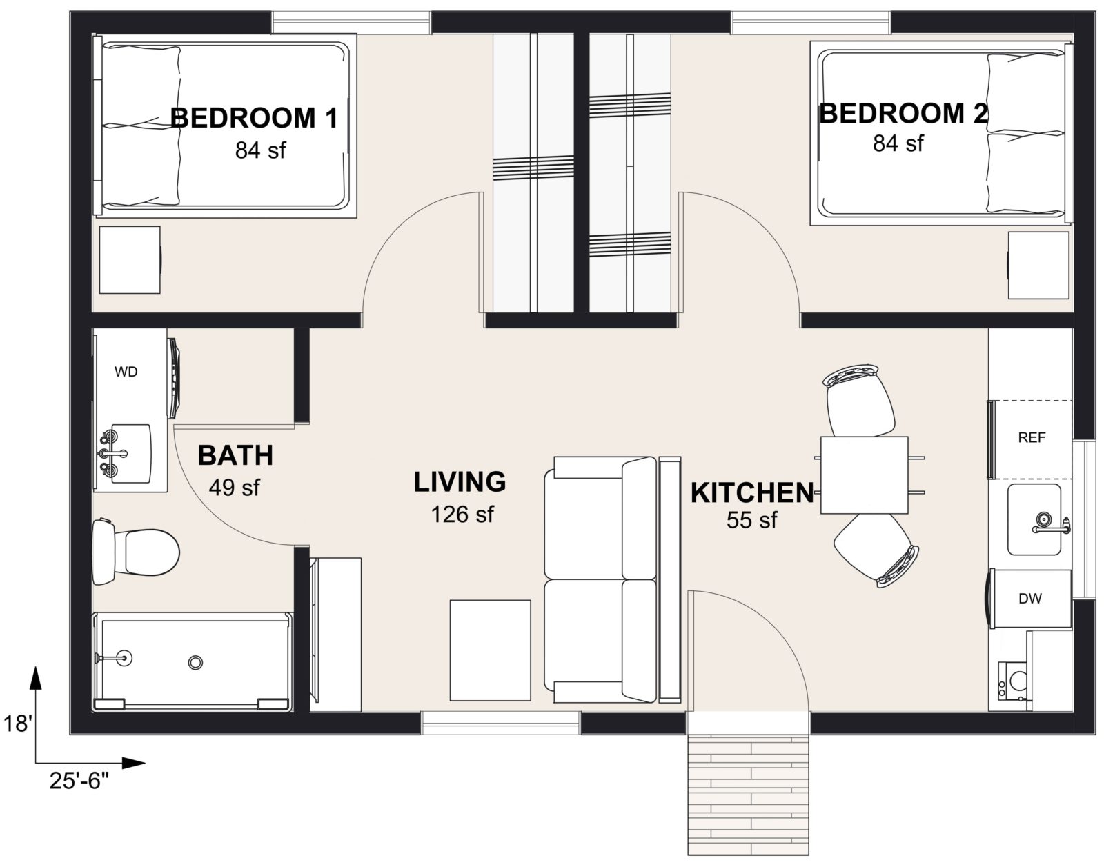 L-465: 2 Bedroom 459 SF ADUFloor Plan