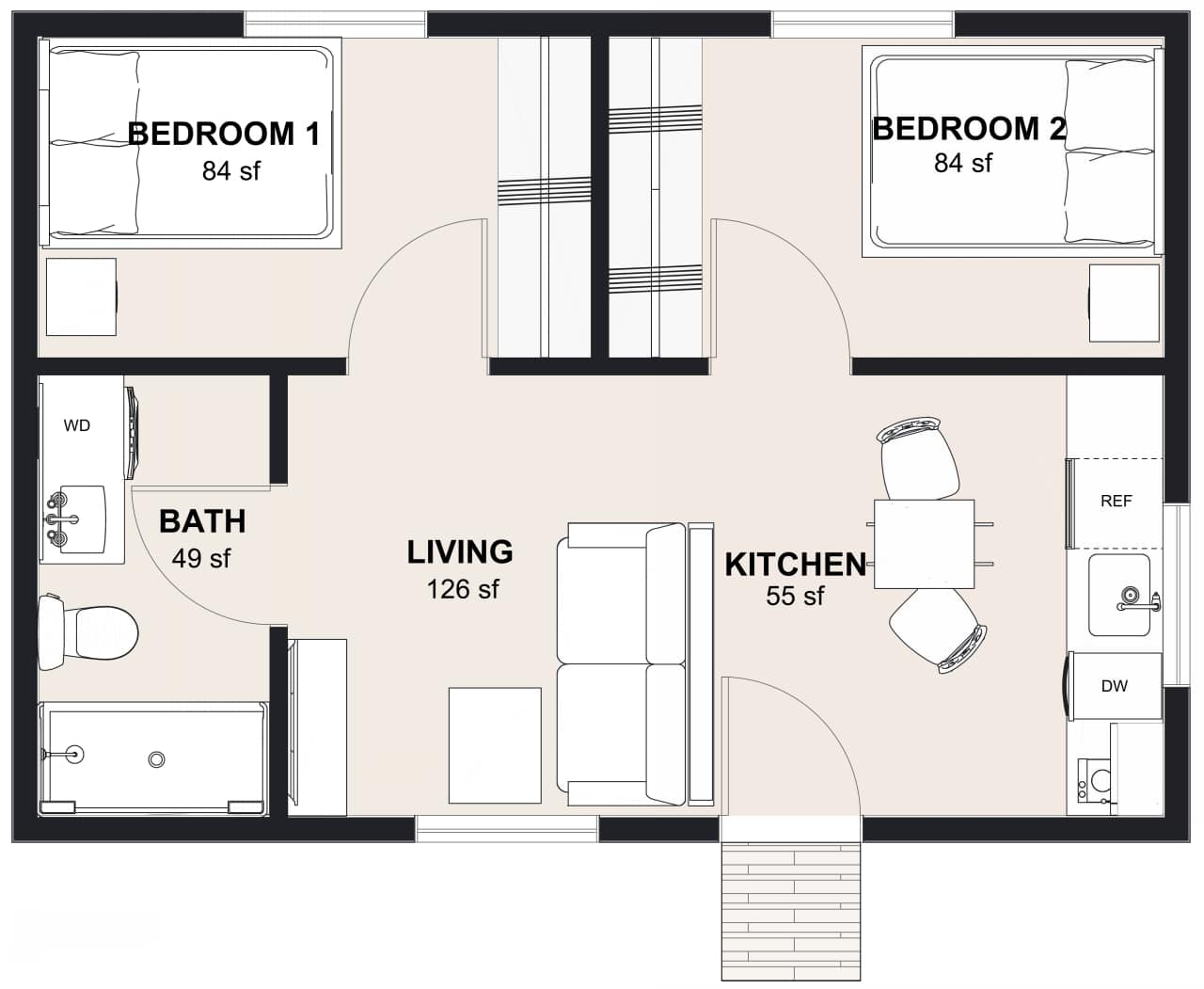 L-465: 2 Bedroom 463 SF ADUFloor Plan