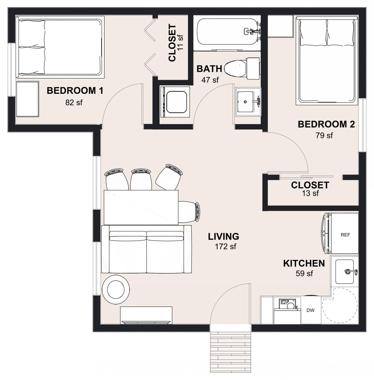 L-545: 2 Bedroom 543 SF ADUFloor Plan