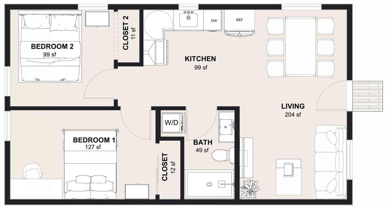 L-690: 2 Bedroom 690 SF ADUFloor Plan