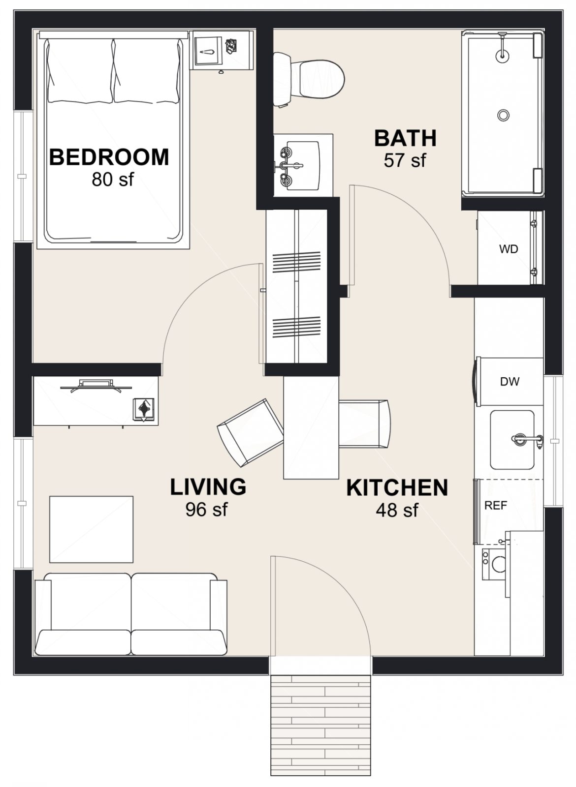 M-330: 1 Bedroom 330 SF ADUFloor Plan