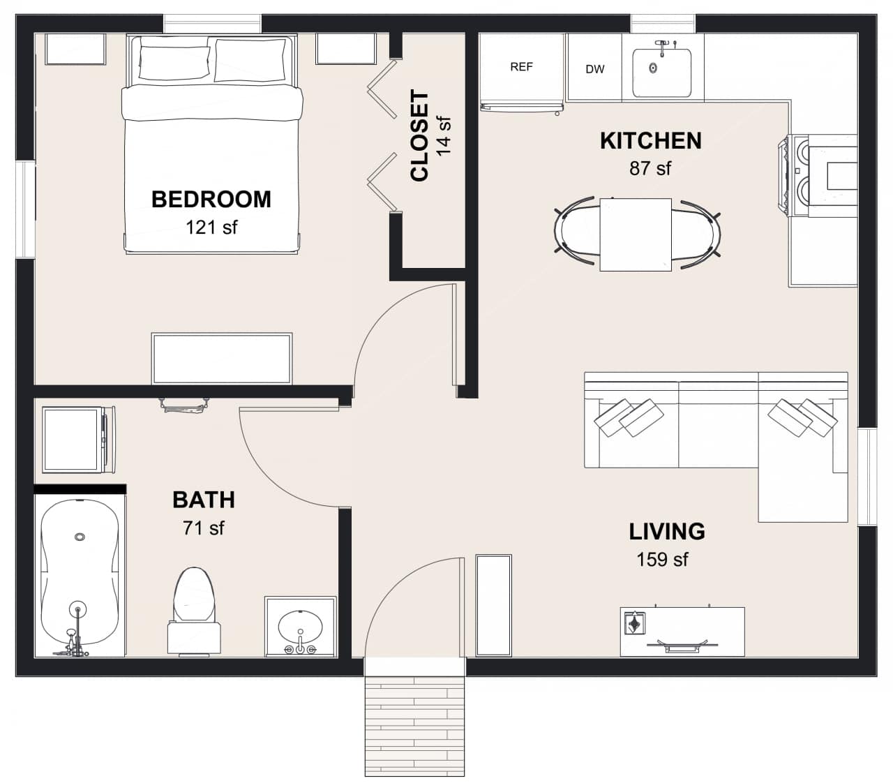 M-520: 1 Bedroom 520 SF ADUFloor Plan