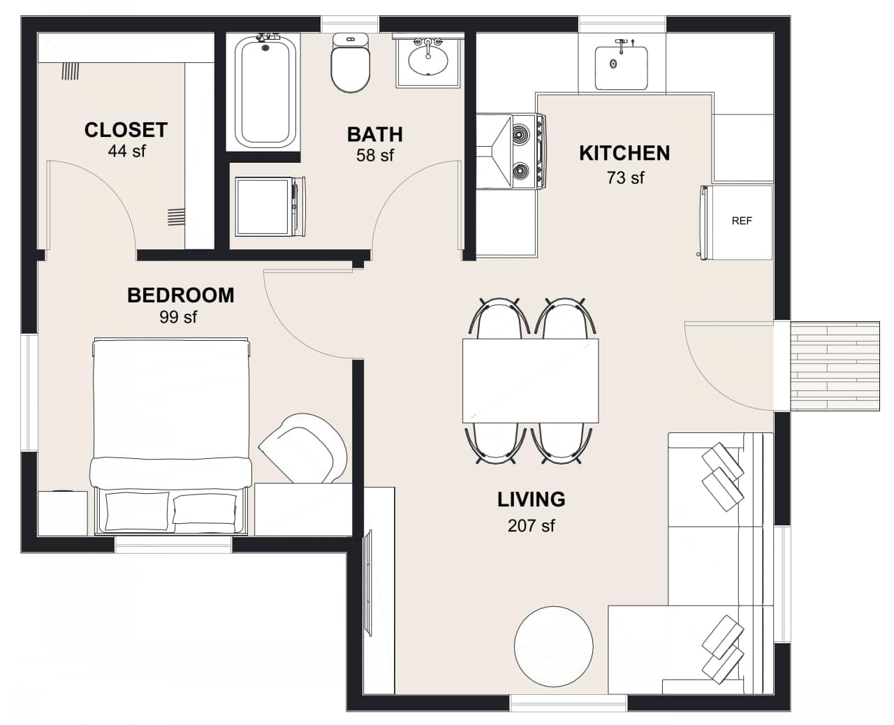 M-550: 1 Bedroom 550 SF ADUFloor Plan