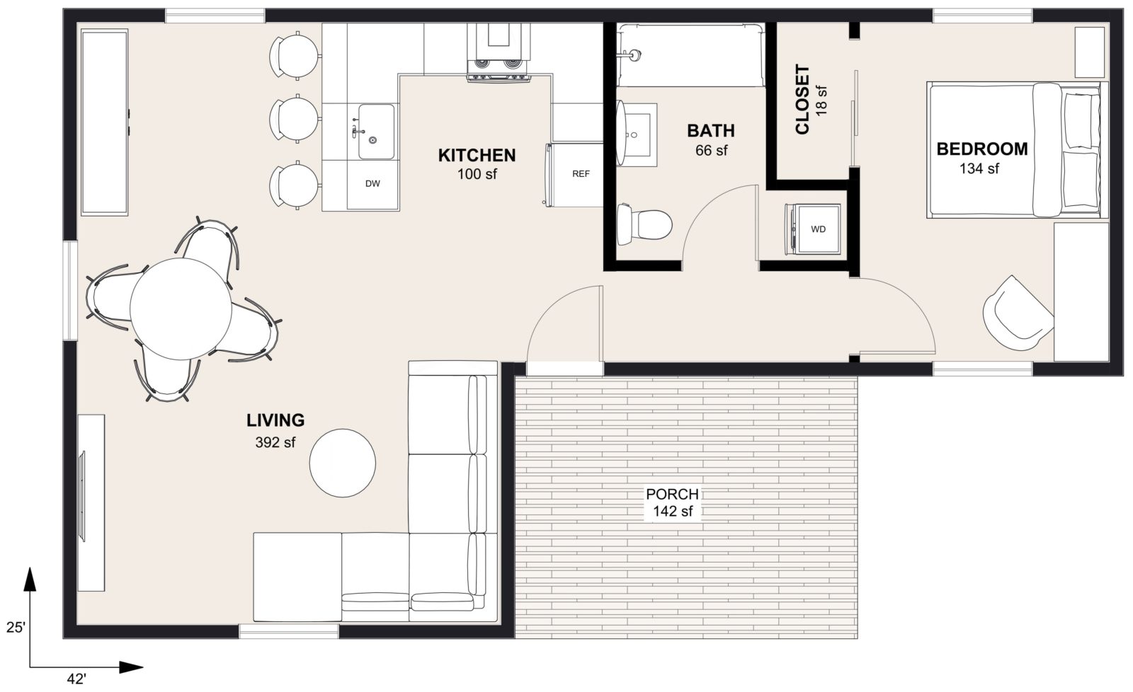 M-800: 1 Bedroom 800 SF ADUFloor Plan