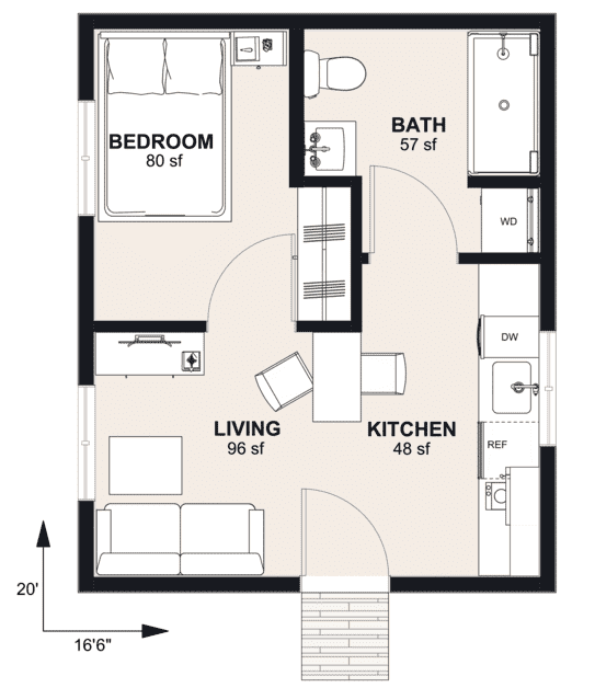 M-330: 1 Bedroom 330 SF ADUFloor Plan