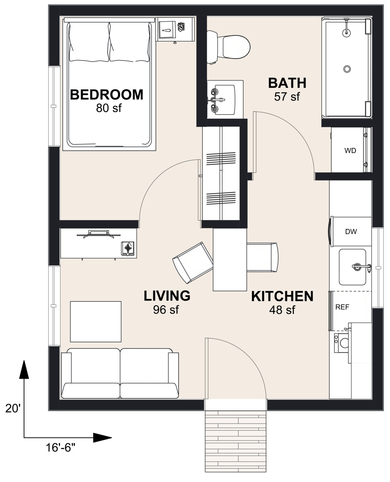 M-330: 1 Bedroom 330 SF ADUFloor Plan