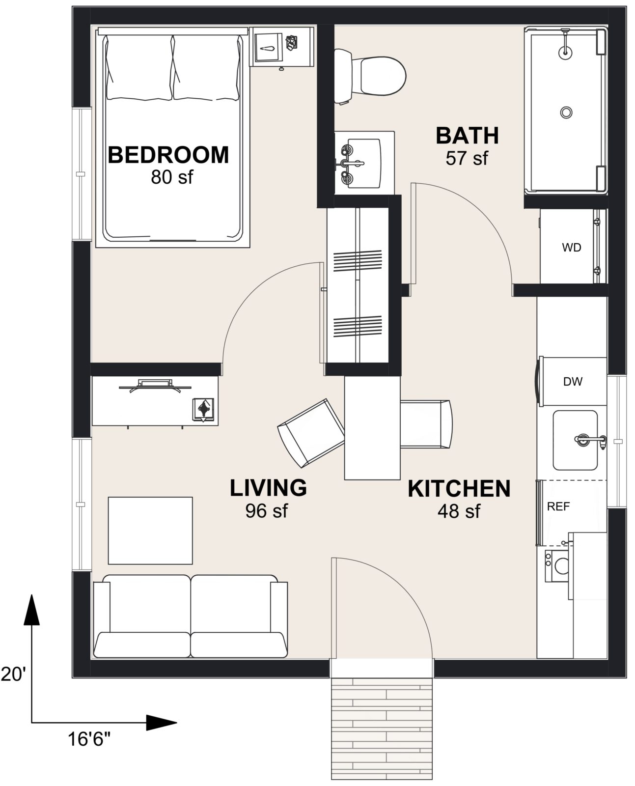 M-330: 1 Bedroom 330 SF ADUFloor Plan