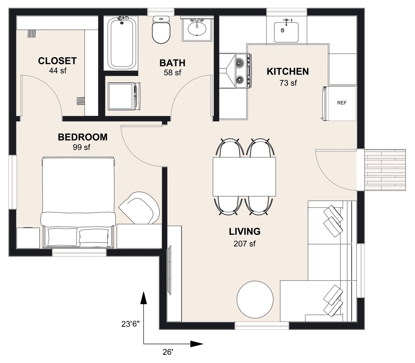 M-550: 1 Bedroom 550 SF ADUFloor Plan