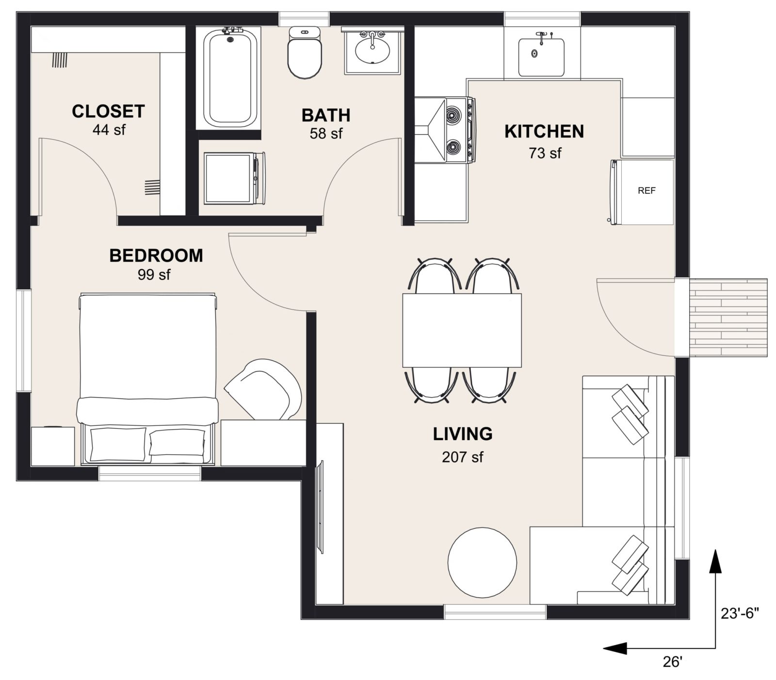 M-550: 1 Bedroom 550 SF ADUFloor Plan