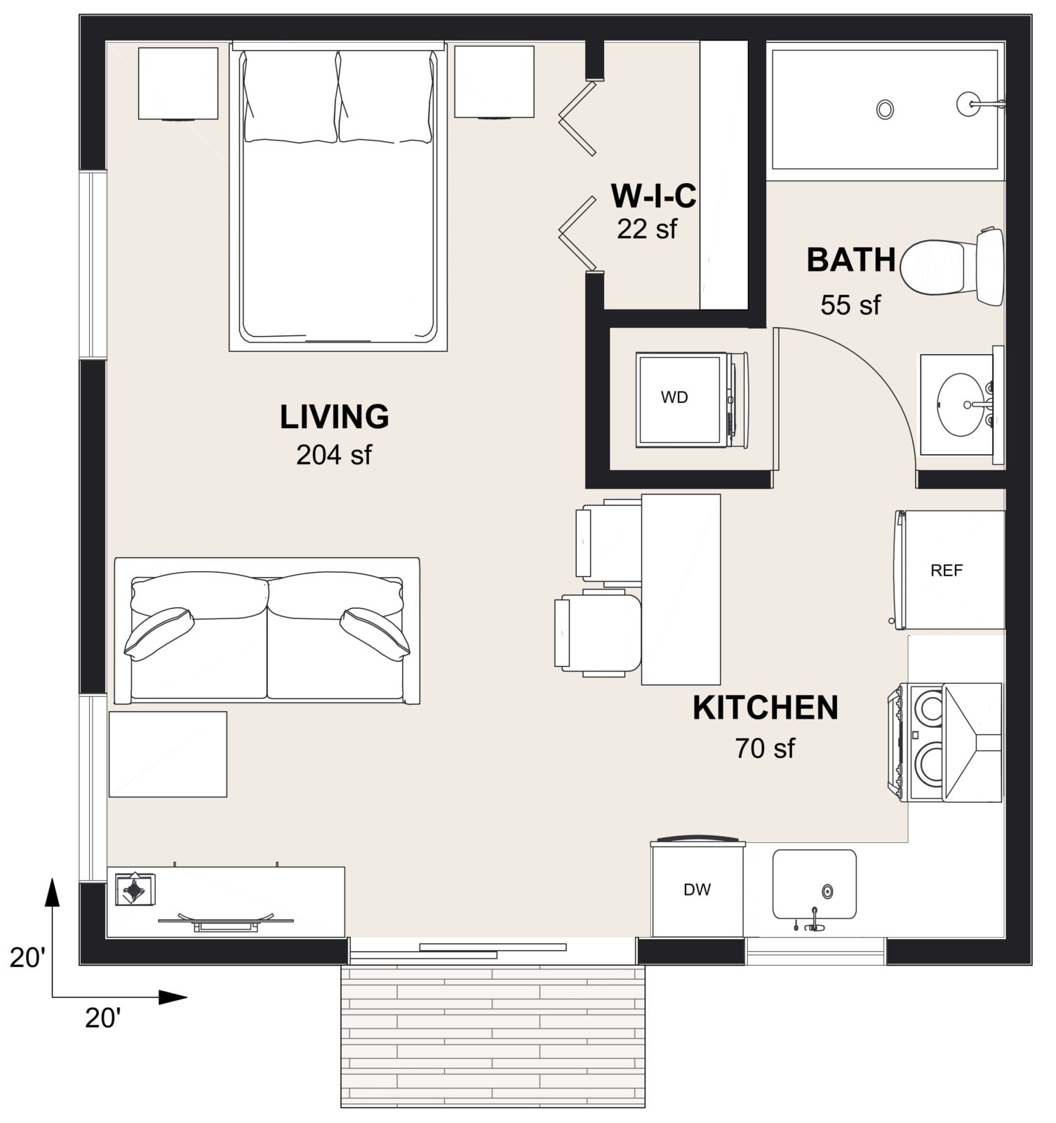 S-400: Studio 400 SF ADUFloor Plan