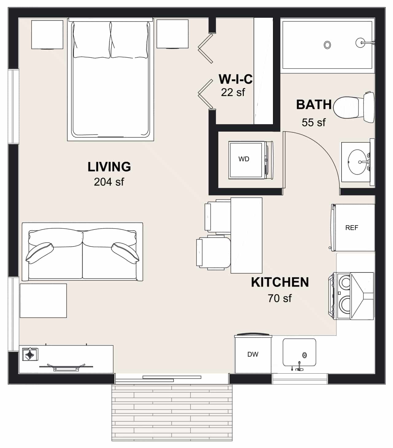 S-400: Studio 400 SF ADUFloor Plan