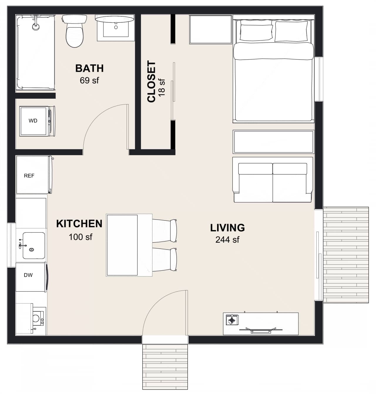 S-470: Studio 469 SF ADUFloor Plan