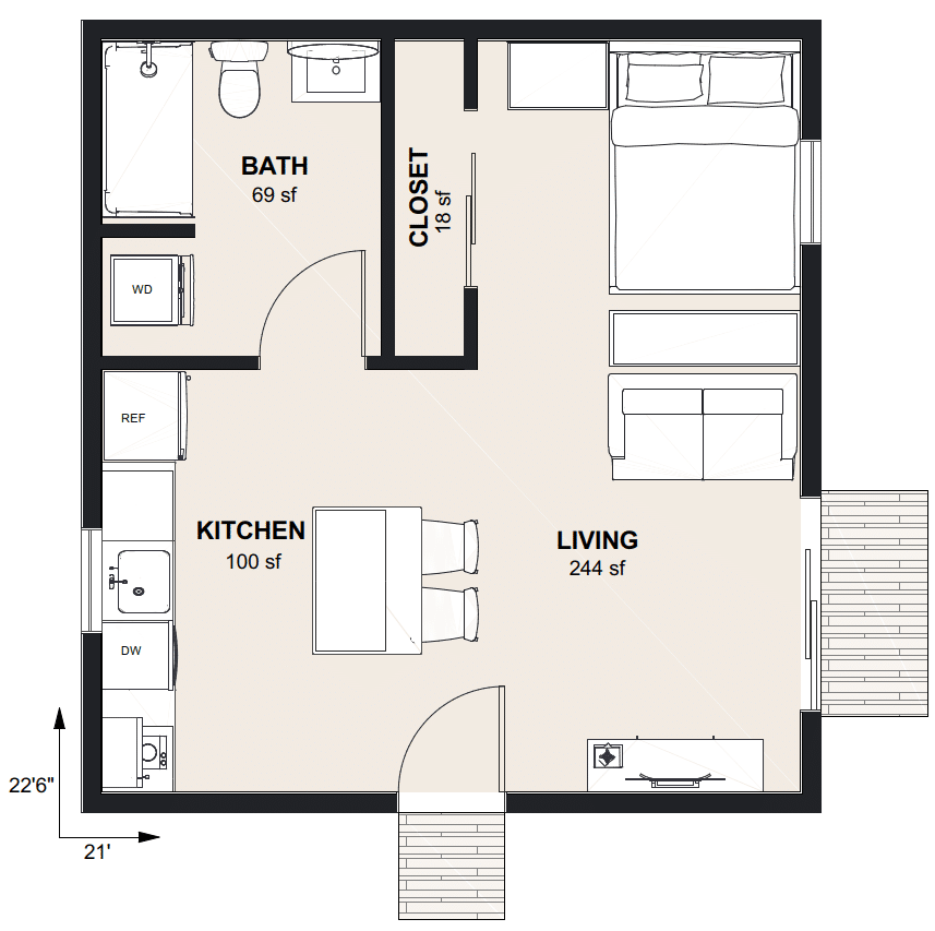 S-470: Studio 473 SF ADUFloor Plan