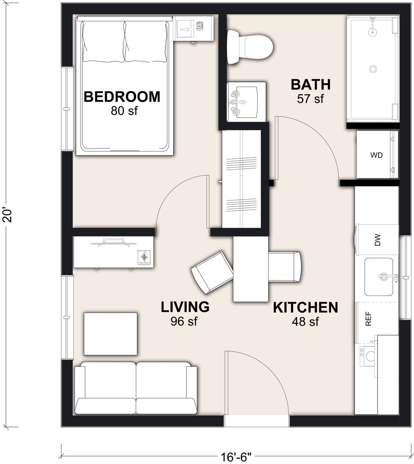 M-330: 1 Bedroom 330 SF ADUFloor Plan