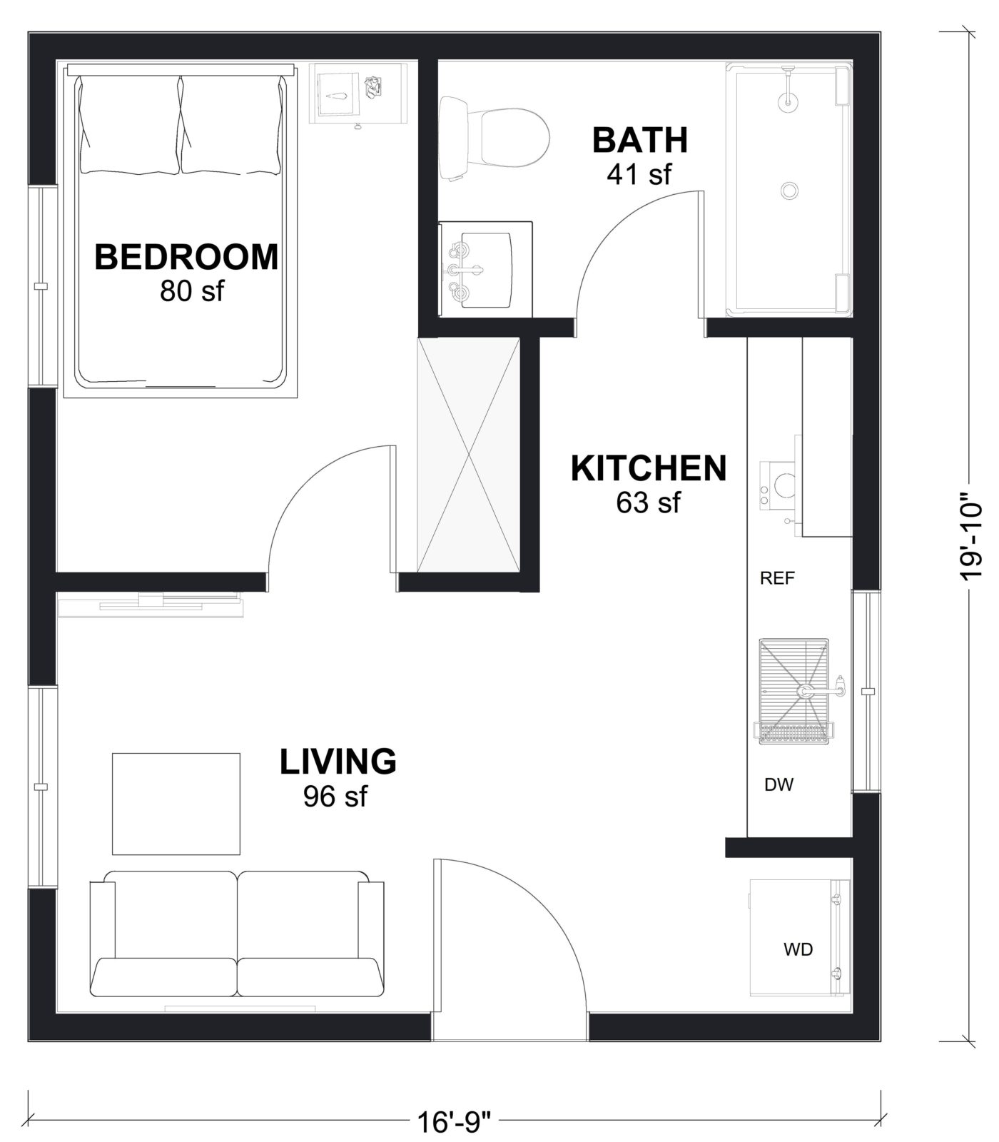 M-330: 1 Bedroom 330 SF ADUFloor Plan
