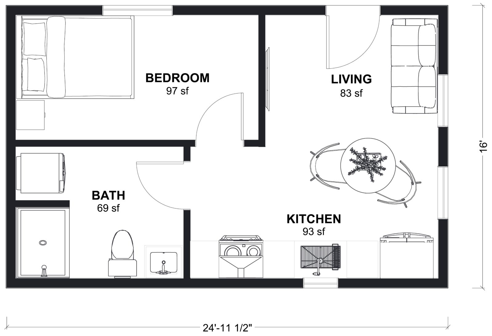 M-400: 1 Bedroom 400 SF ADUFloor Plan