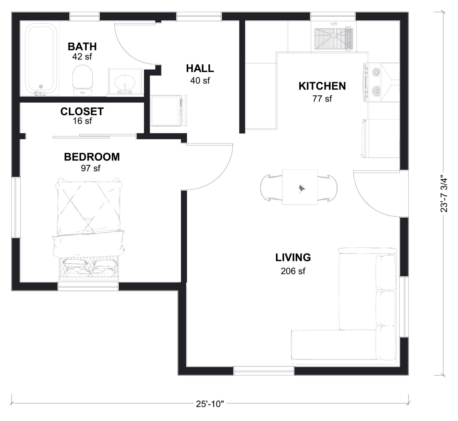 M-550: 1 Bedroom 550 SF ADUFloor Plan