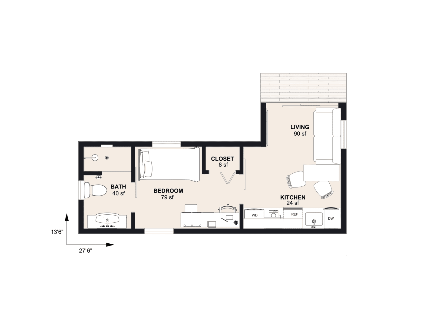 M-300: 1 Bedroom 298 SF ADUFloor Plan