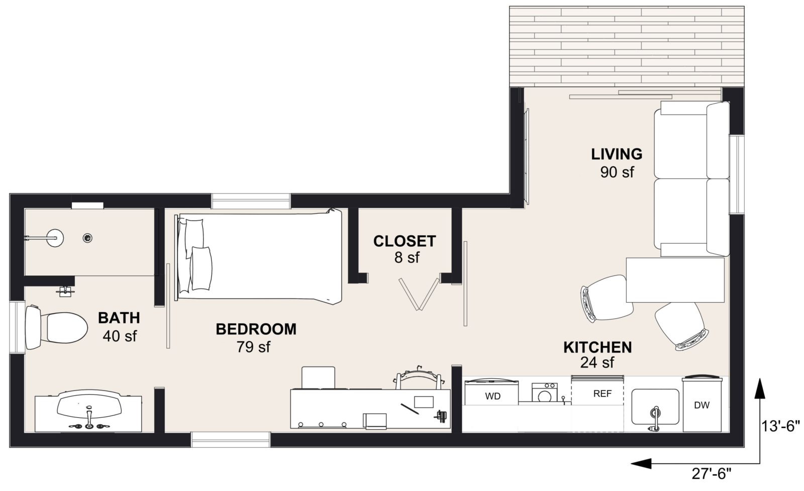 M-300: 1 Bedroom 298 SF ADUFloor Plan