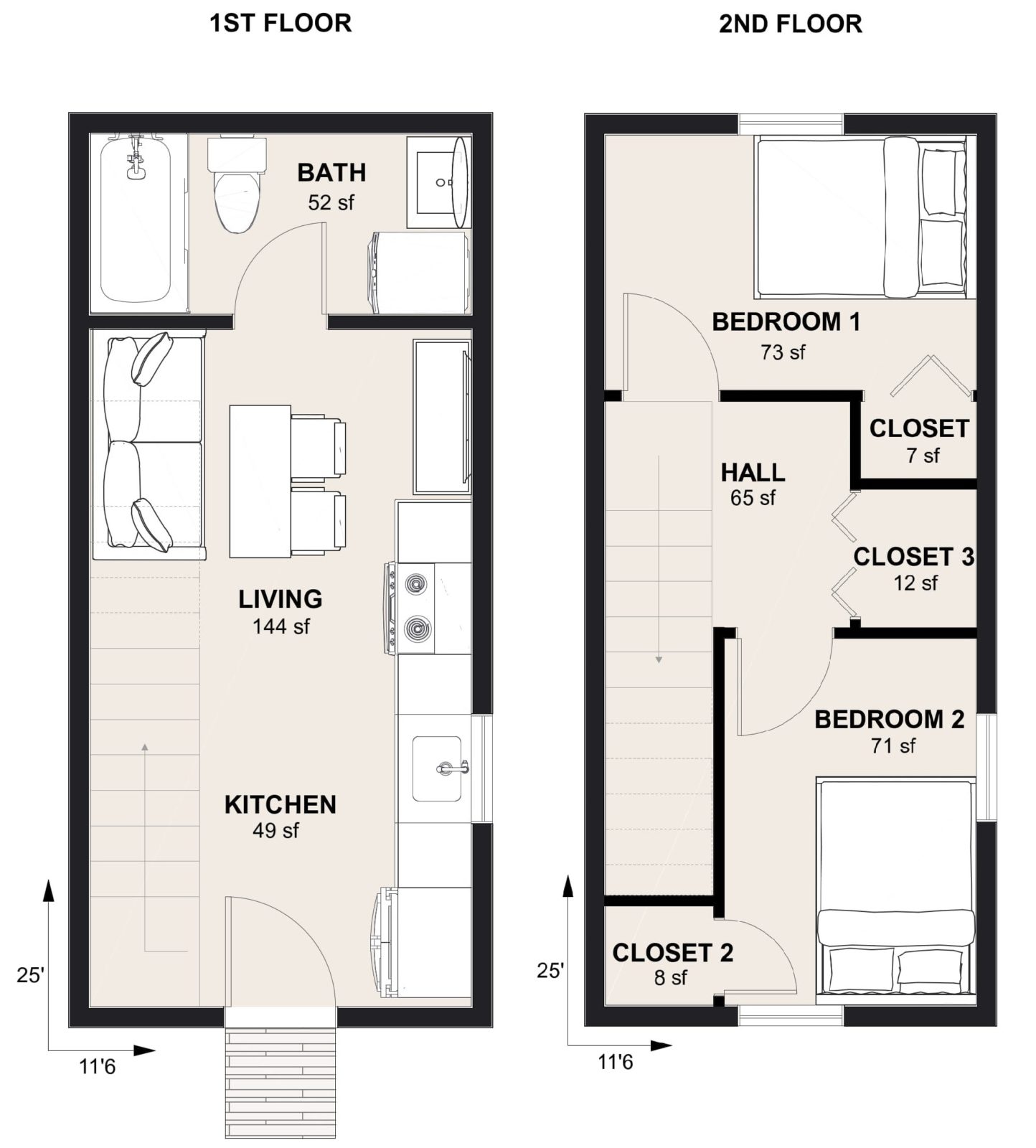 L-580-2: 2 Bedroom 580 SF ADUFloor Plan