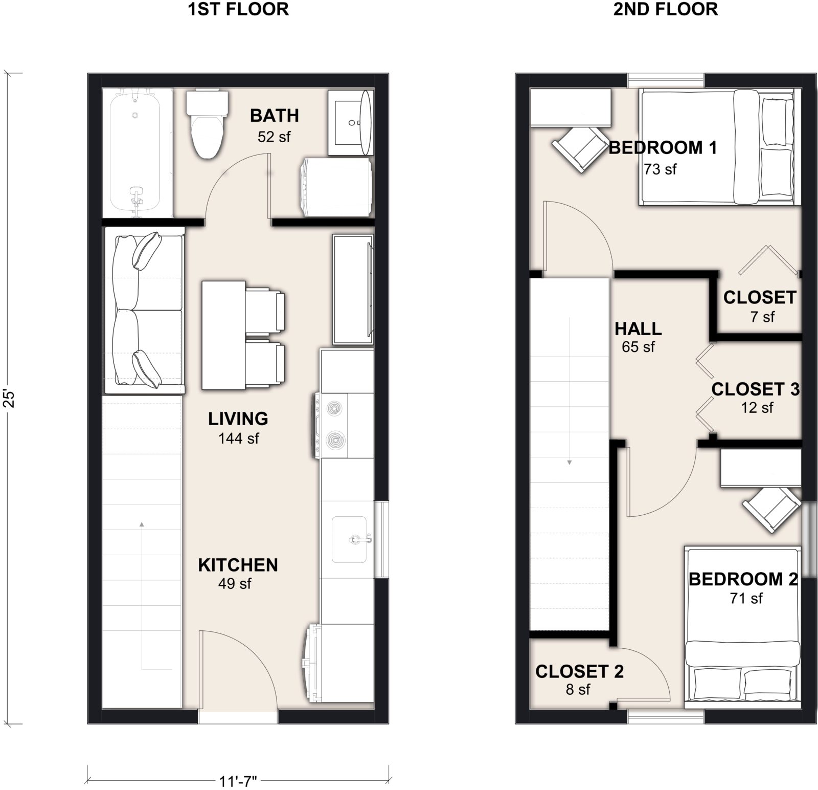 L-580-2: 2 Bedroom 580 SF ADUFloor Plan