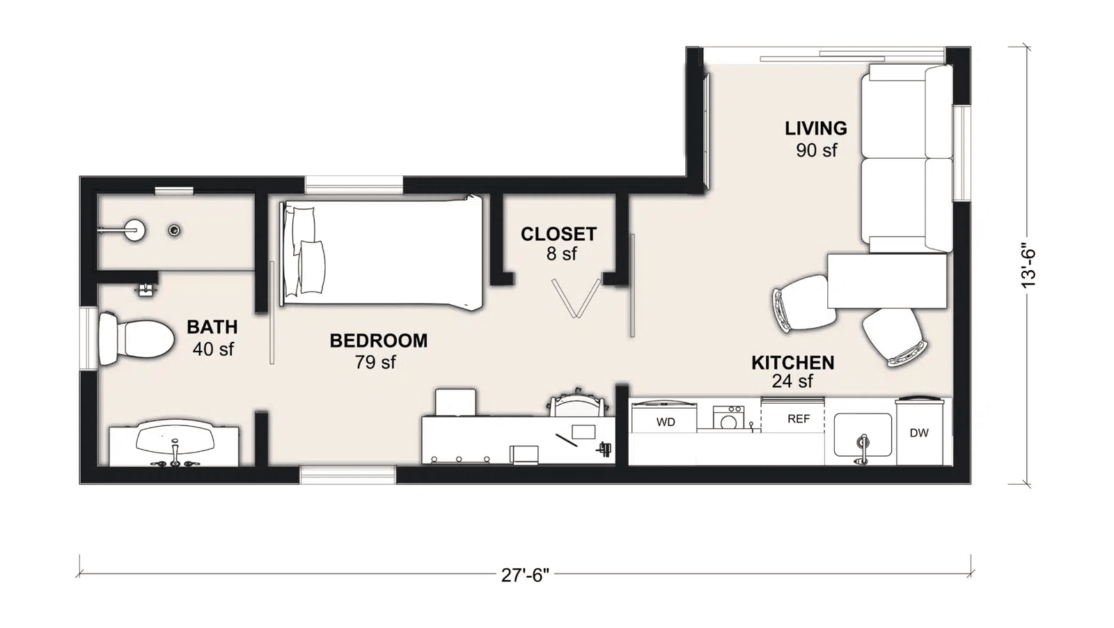 M-300: 1 Bedroom 298 SF ADUFloor Plan