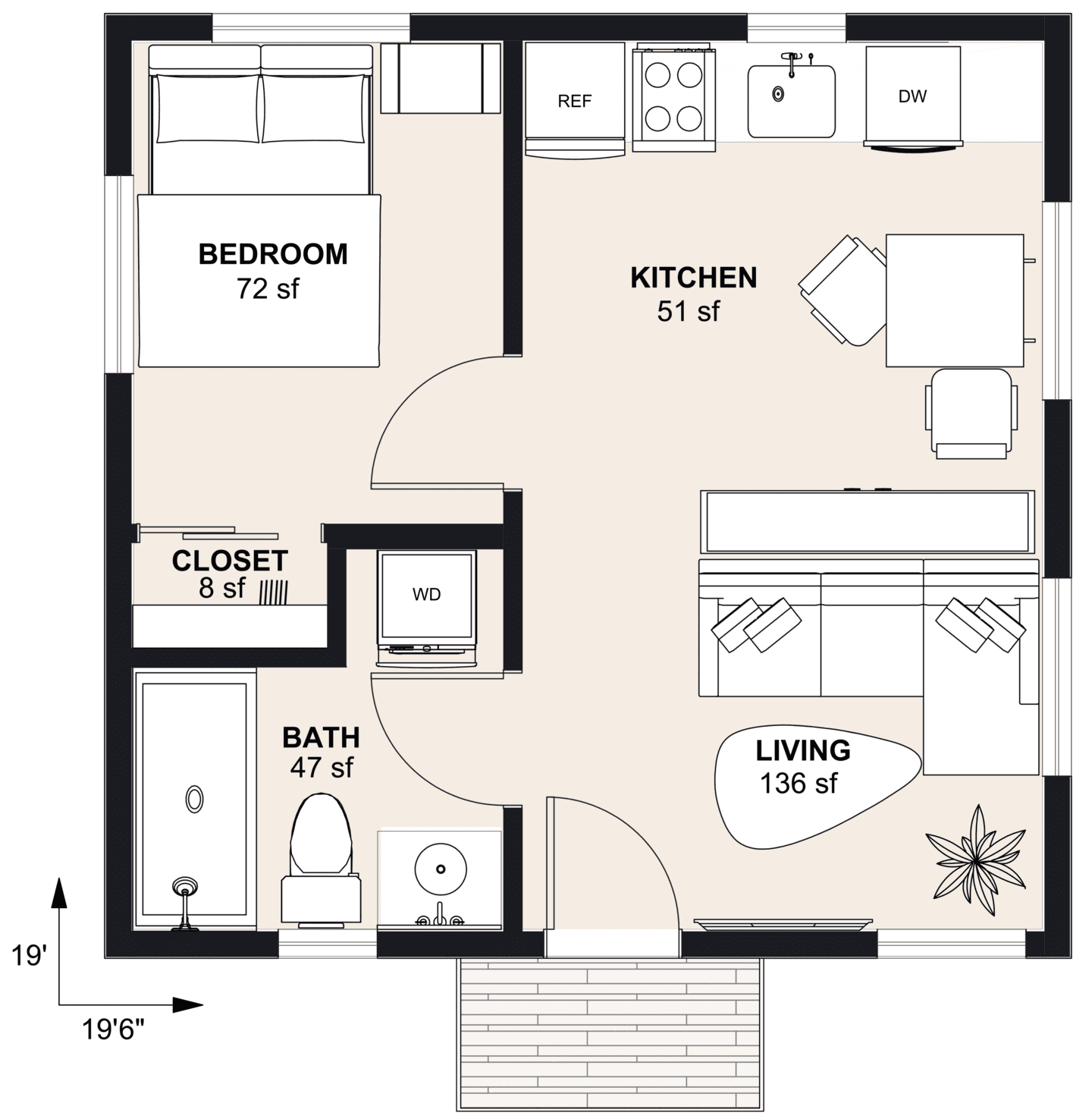 M-370: 1 Bedroom 370 SF ADUFloor Plan