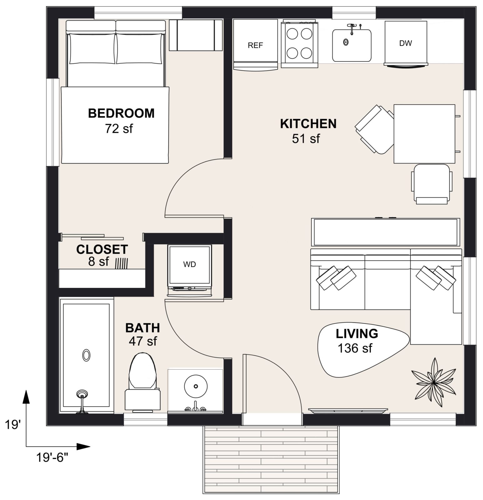 M-370: 1 Bedroom 370 SF ADUFloor Plan